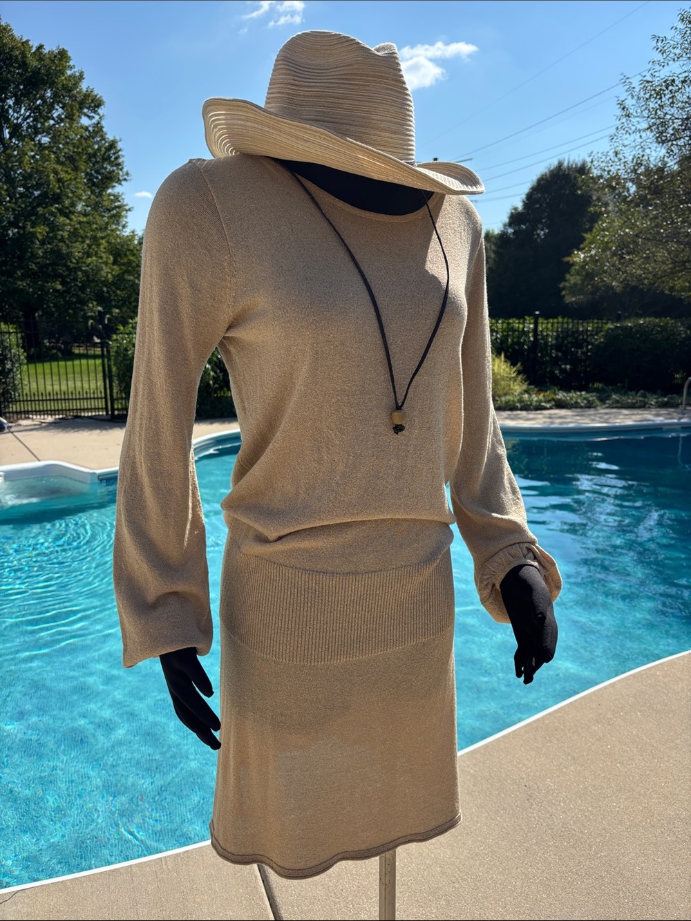 VTG Metallic Golden Cream Glitter Knit Crewneck Sweater Dress Sz XL fit @M 8